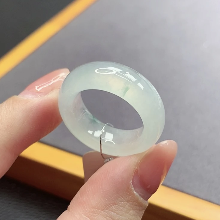 16-17号圈口缅甸天然A货翡翠老坑冰飘花轮胎戒指