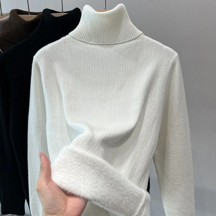 高品质高领加绒加厚毛衣女秋冬季一体绒打底衫内搭2025新款洋气