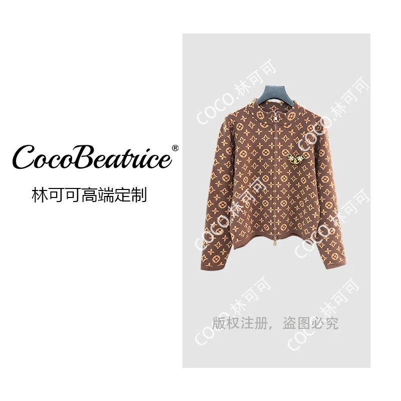 【COCO林可可】老花针织开衫毛衣外套女春秋季气质时尚上衣cx7876