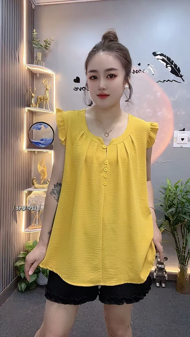 新款韩版甜美小飞袖圆领设计感宽松百搭洋气减龄显瘦无袖