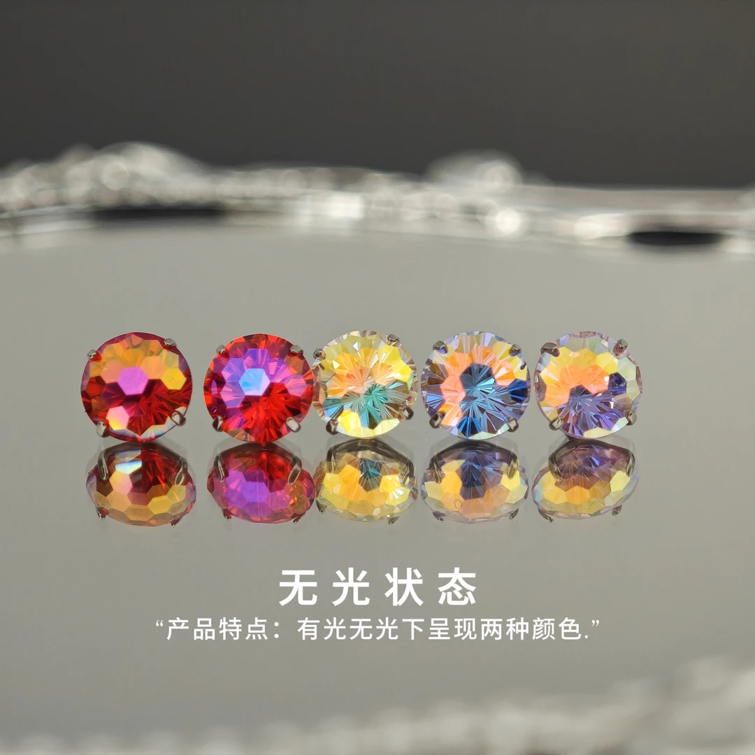 钛合金锆石耳饰 6mm镀膜烟花切内螺旋钻头耳钉F136钛合金