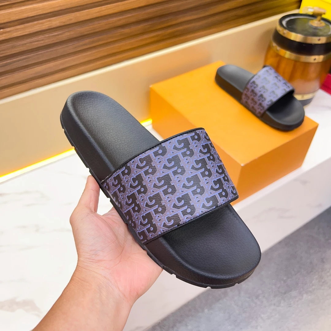 夏季轻便防滑一字拖高奢爆款潮男拖鞋印花时尚皮拖休闲真皮凉拖鞋