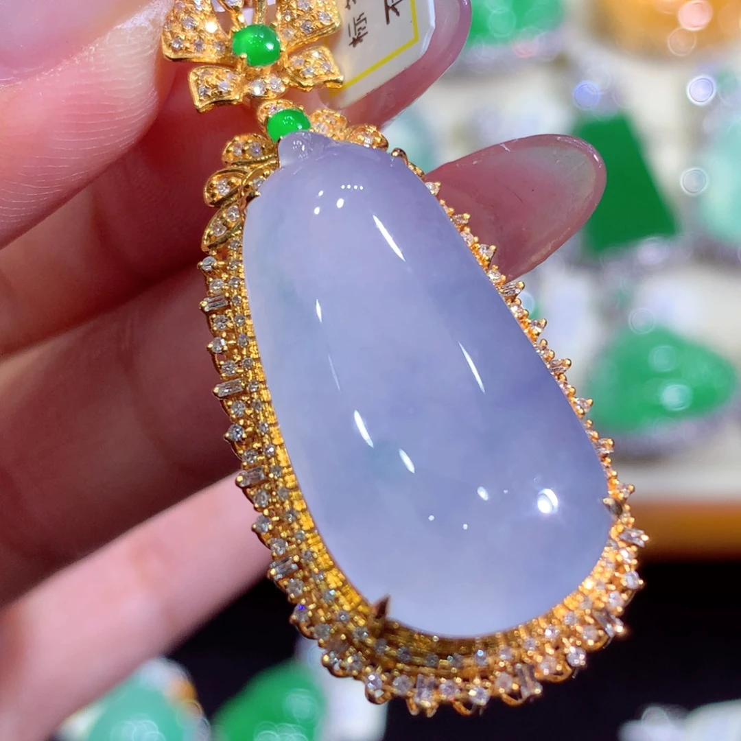 翡翠18K金镶嵌吊坠(不含链)