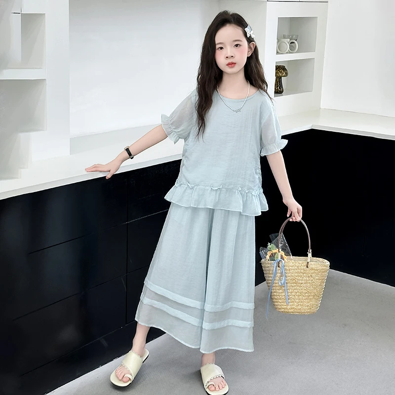 女童夏装2025新款中大童宽松短袖裙裤套装韩系穿搭透气甜美两件套
