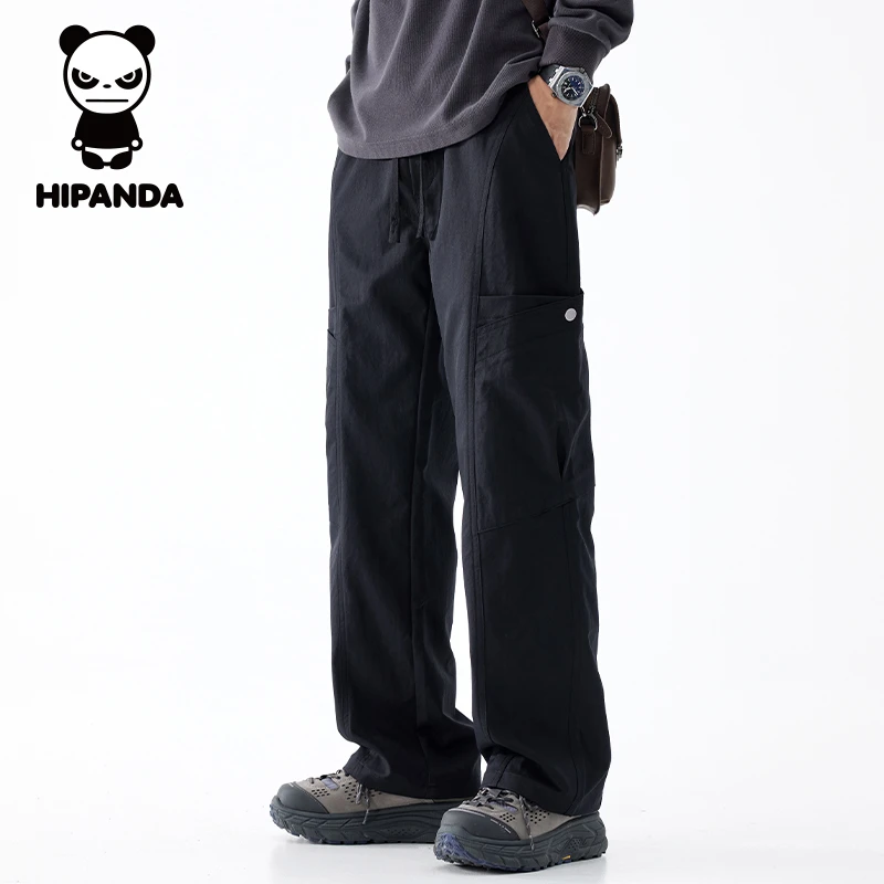 HiPanda你好熊猫男士休闲裤秋冬加绒潮流百搭宽松直筒美式工装裤
