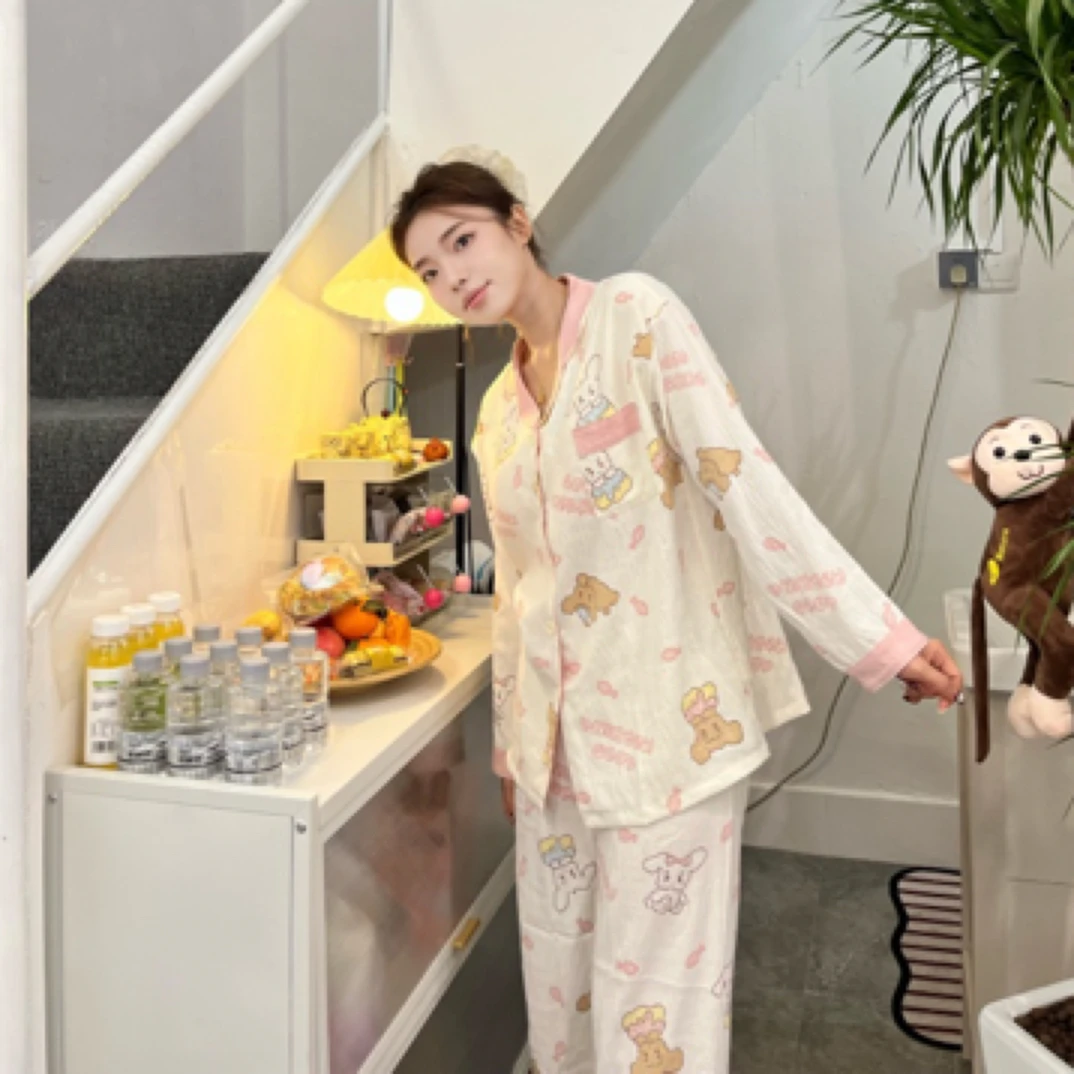 云朵棉粉色翻领小兔睡衣家居服长袖春秋主播念到名字下单