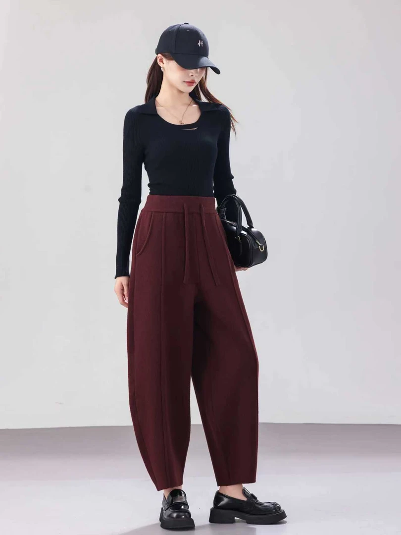 弯刀裤女2025新款女秋冬加厚宽松灯笼阔腿裤高腰哈伦休闲镰刀裤
