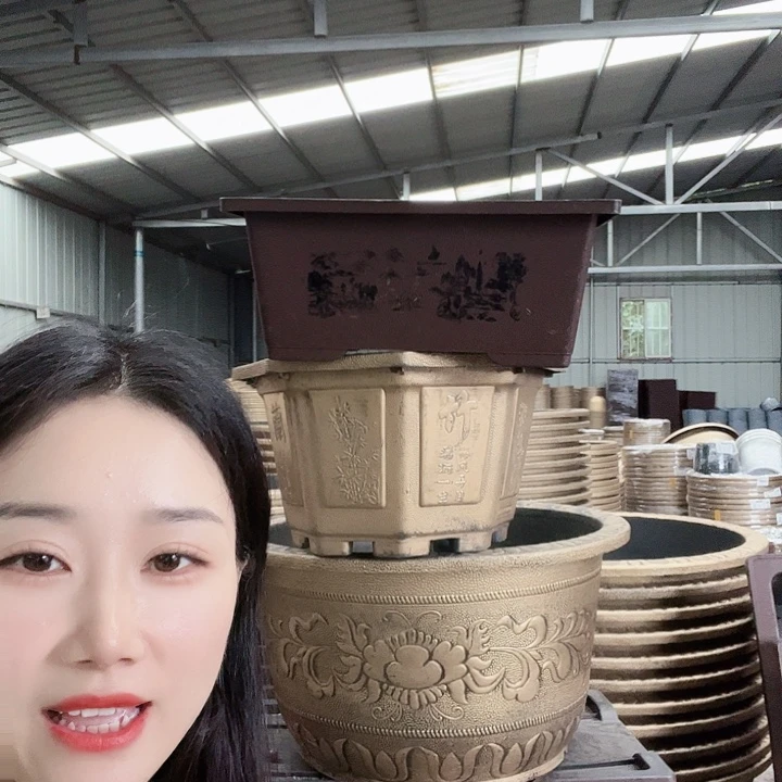紫砂色八角60花盆有孔一个