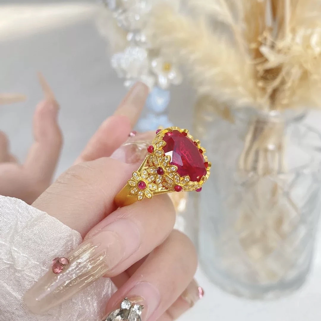 足金灵动花园实心5G黄金开口戒指