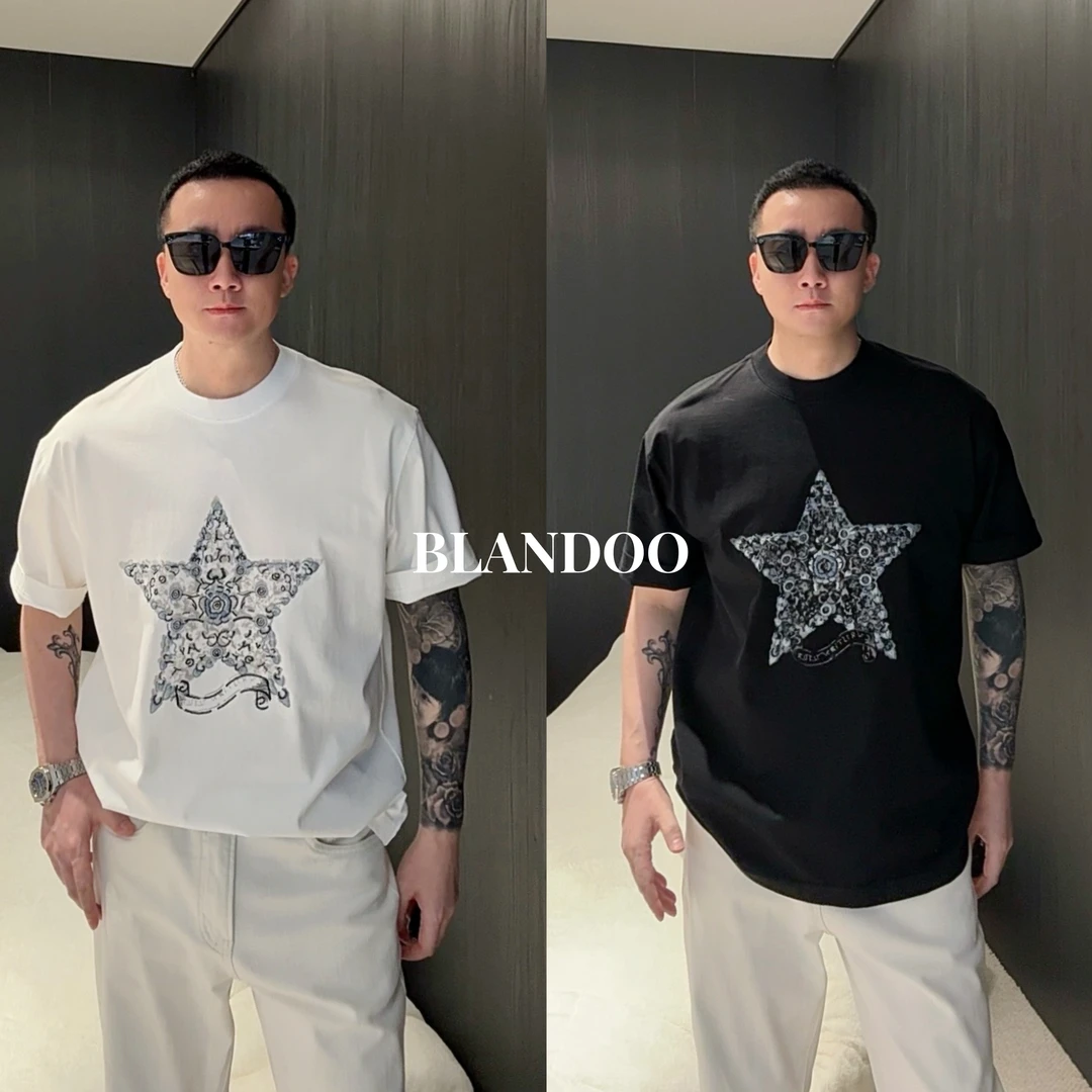 BLANDOO “五角星盘” D*家刺绣舒适纯棉圆领短袖T恤2BD21836
