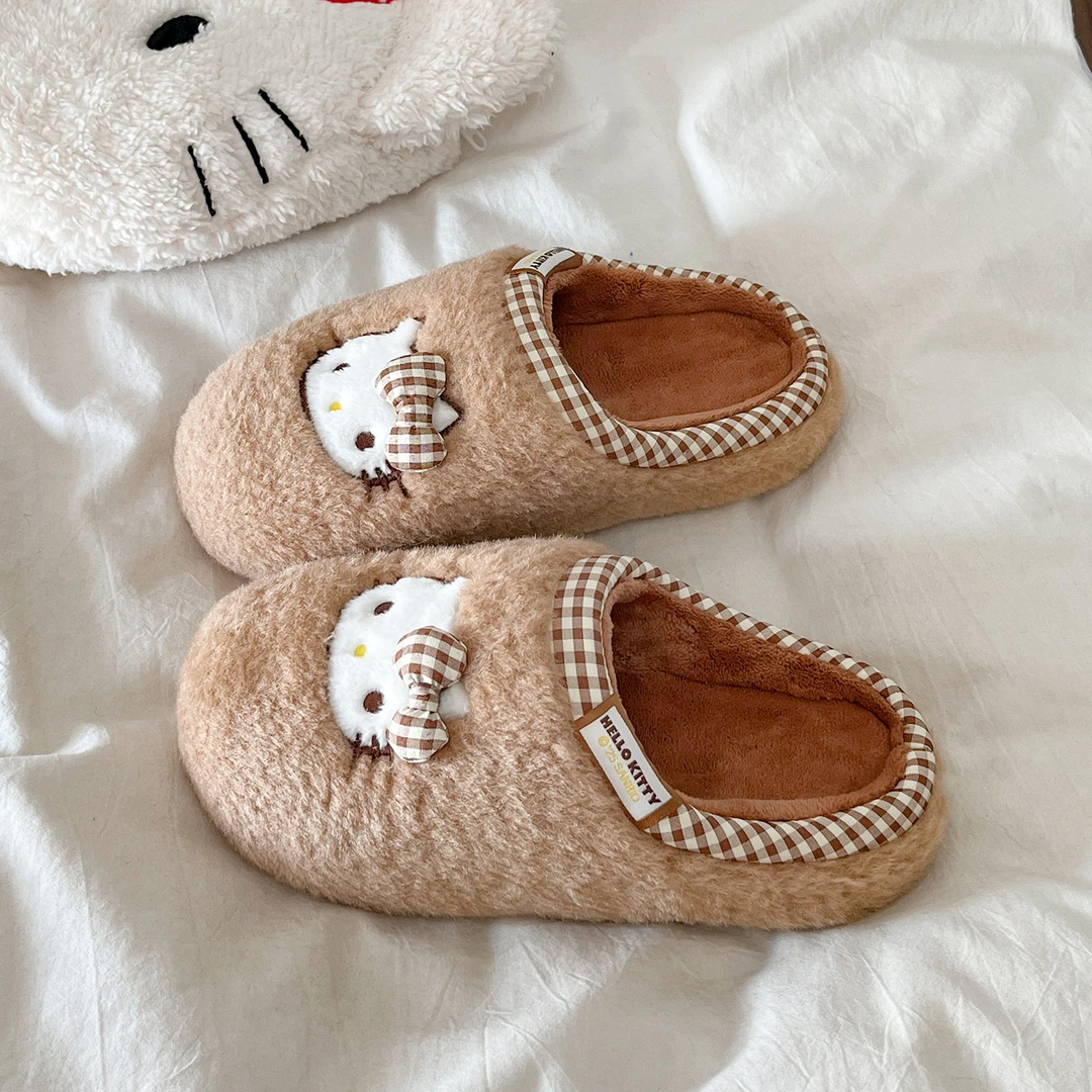 可爱凯蒂猫家居室内保暖棉拖鞋女外穿2025新款秋冬厚底包头毛毛鞋