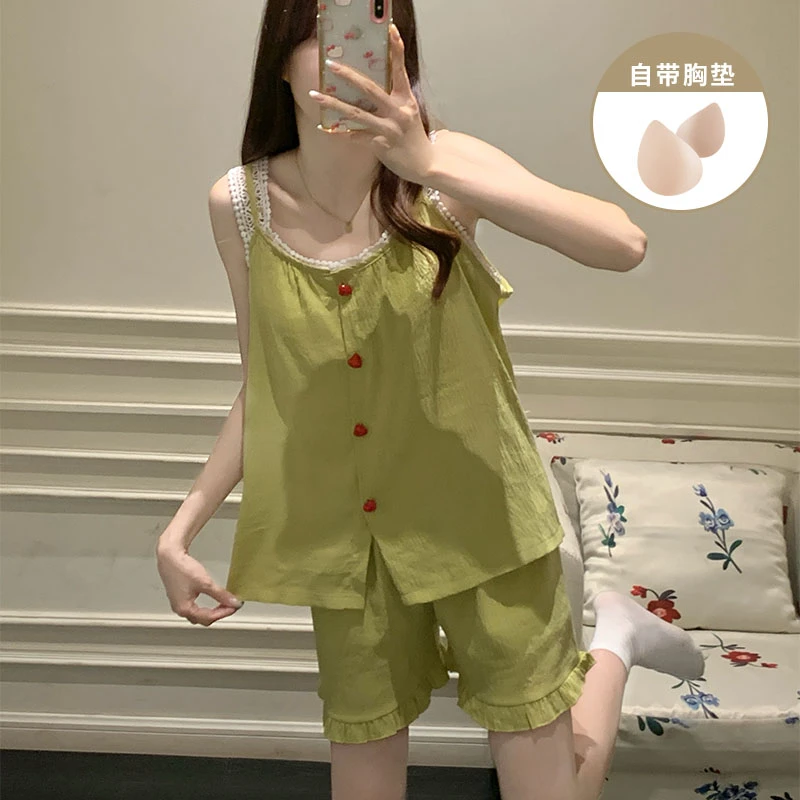 云朵棉睡衣女款夏季带胸垫性感吊带套装时尚高级女士家居服可外穿