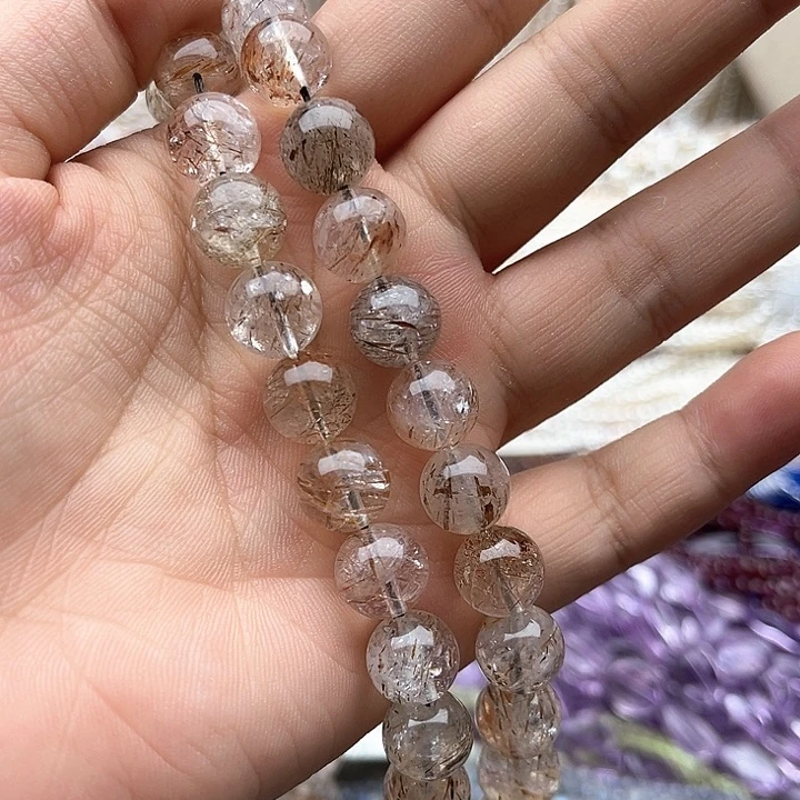 未镶嵌玛瑙/玉髓珠宝半成品一条10.5mm左右黑晶超七