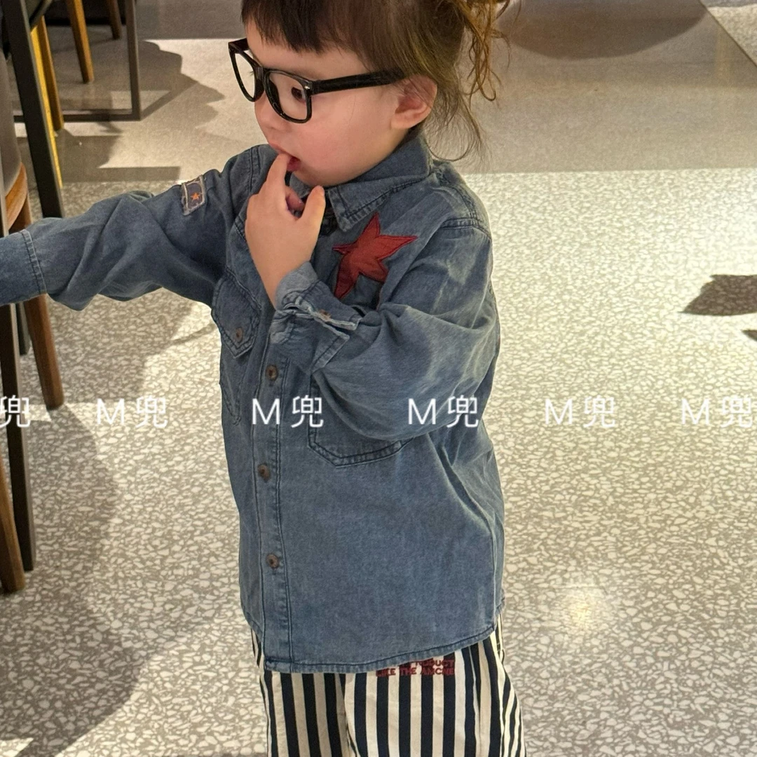 2025春款童装新款儿童春装韩版水洗棉刺绣衬衫女童男童衬衣