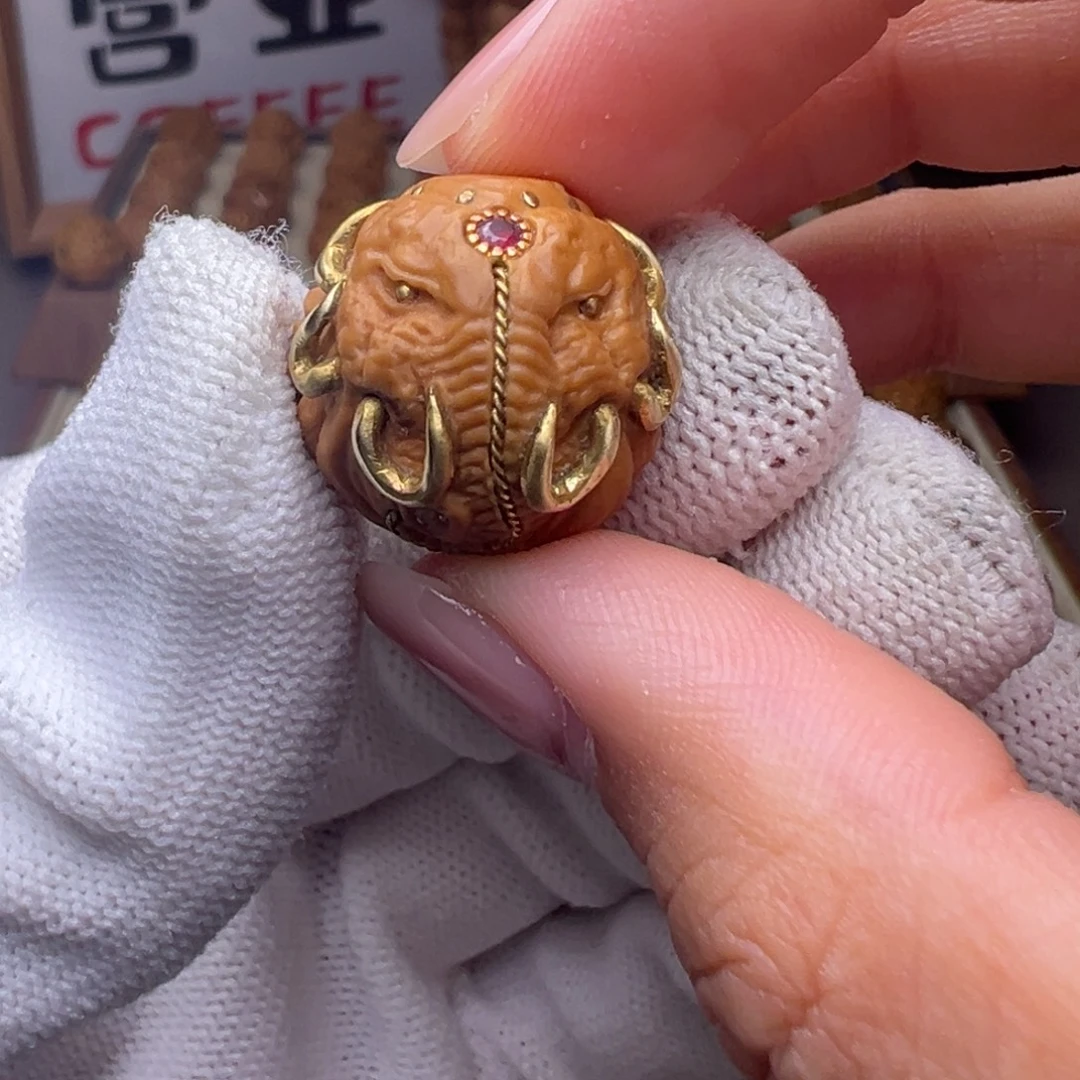 把件猴头核桃镶嵌款象神全品有正常发封口线
