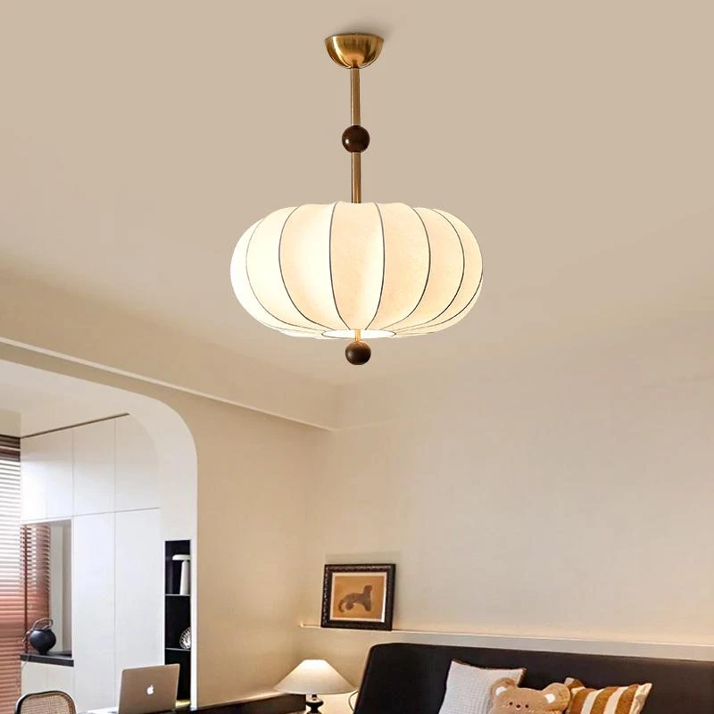 中古风卧室吊灯法式复古蚕丝灯罩餐厅灯日式温馨房间主卧吸顶灯