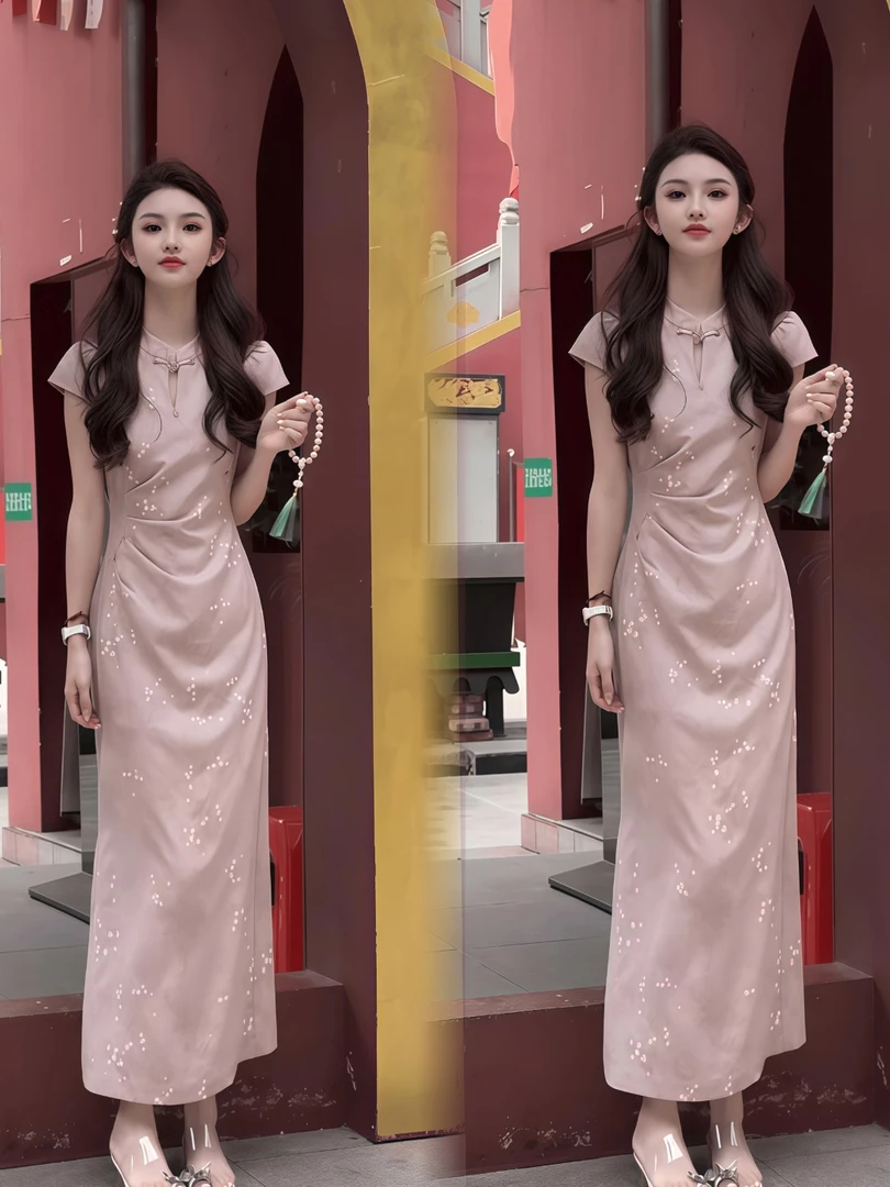 (如月）复古清冷感独特温柔修身收腰改良提花旗袍连衣裙