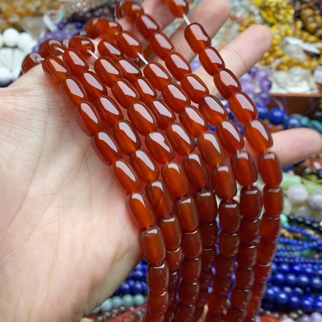 玛瑙/玉髓合金珠宝半成品一条天然8×12透体红玛瑙胶囊珠