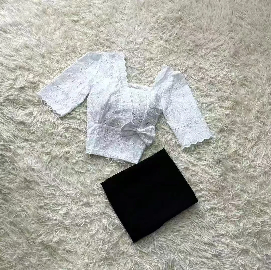 傣族服装泼水节蝴蝶结黑白经典款