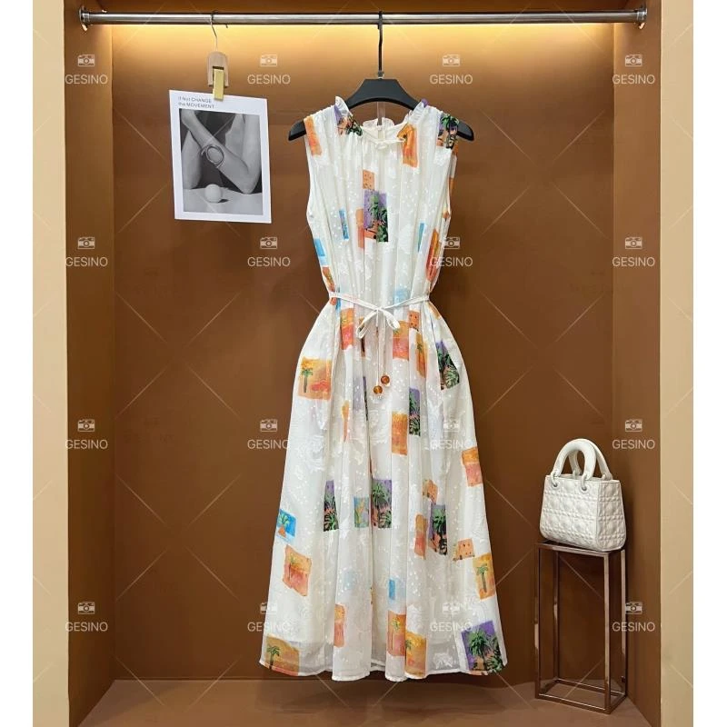 【李娜】夏季新款复古时尚百搭印花无袖连衣裙 H-106
