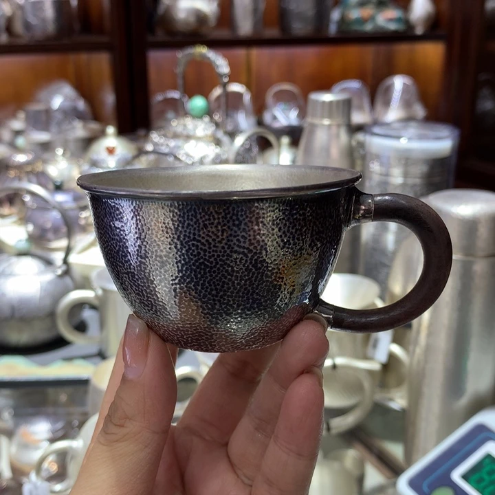 足银999鱼子纹做旧款茶杯130容量