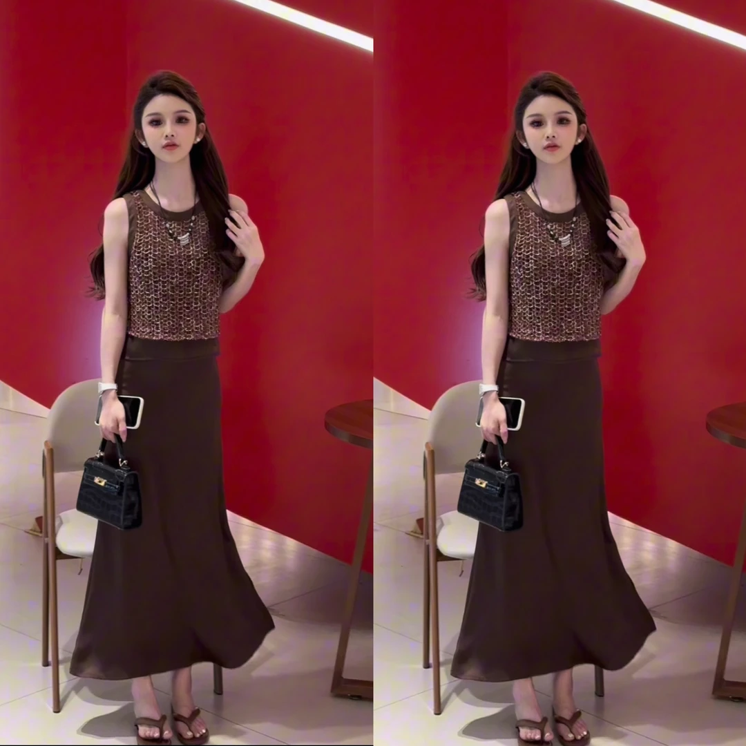 2025夏季新款轻奢高级感一整套穿搭法式复古背心套装两件套