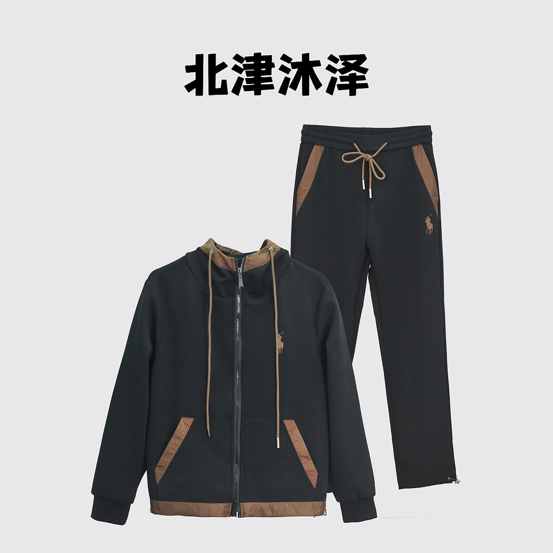 【北津】拉夫连帽夹克拼接简约高级休闲刺绣秋季爆款直筒裤套装