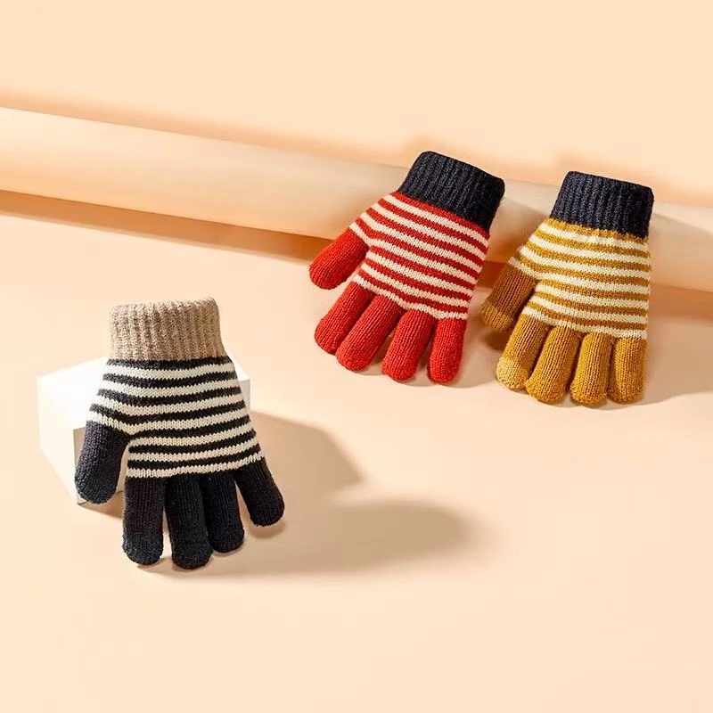 针织加厚条纹手套N2372