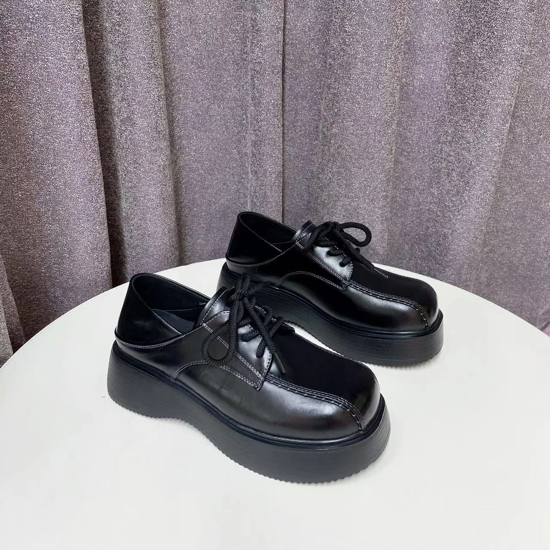 C6784 黑色 新款时尚圆头2025舒适粗跟女士乐福鞋