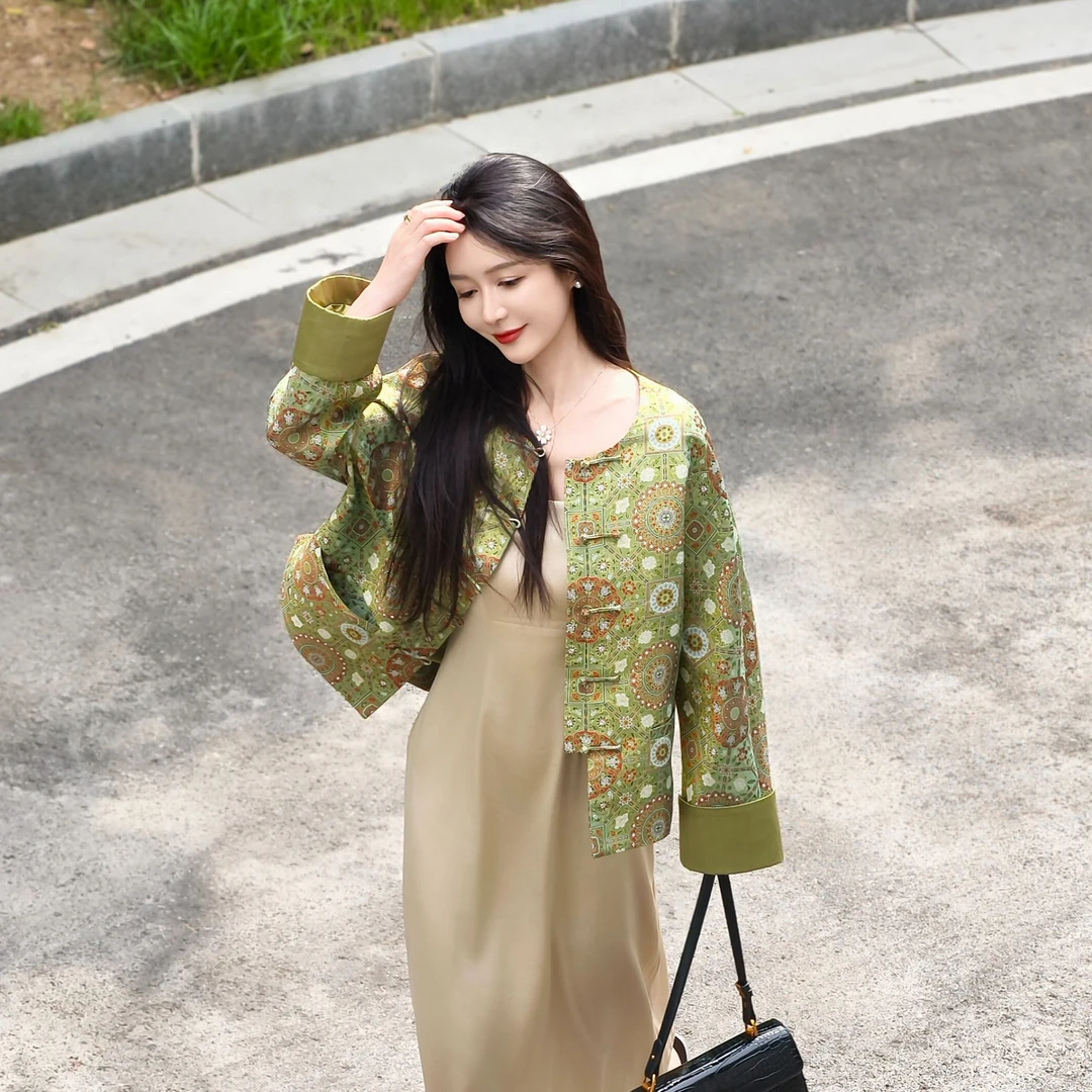 中国丝绸宋锦外套洋气新中式轻奢气质女装【陆美英莲花牡丹八达晕】