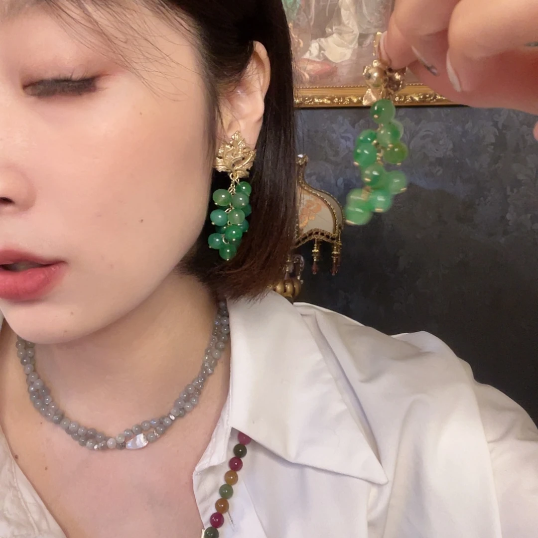 黄铜琉璃925银葡萄耳饰