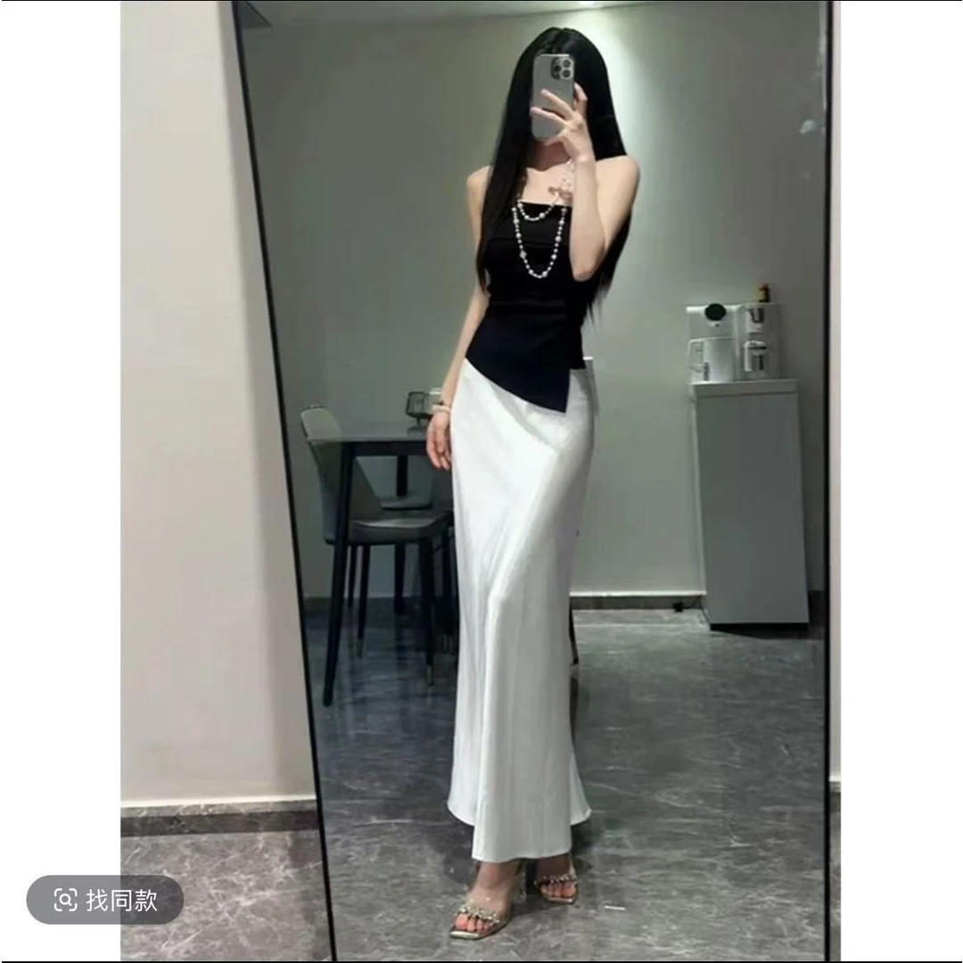 纯欲辣妹黑色抹胸上衣女夏季高腰显瘦半身裙2025夏日绝美两件套