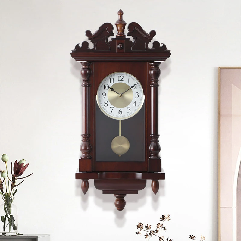 新款客厅家用报时实木挂钟复古怀旧音乐时钟挂墙挂表卧室老式钟表