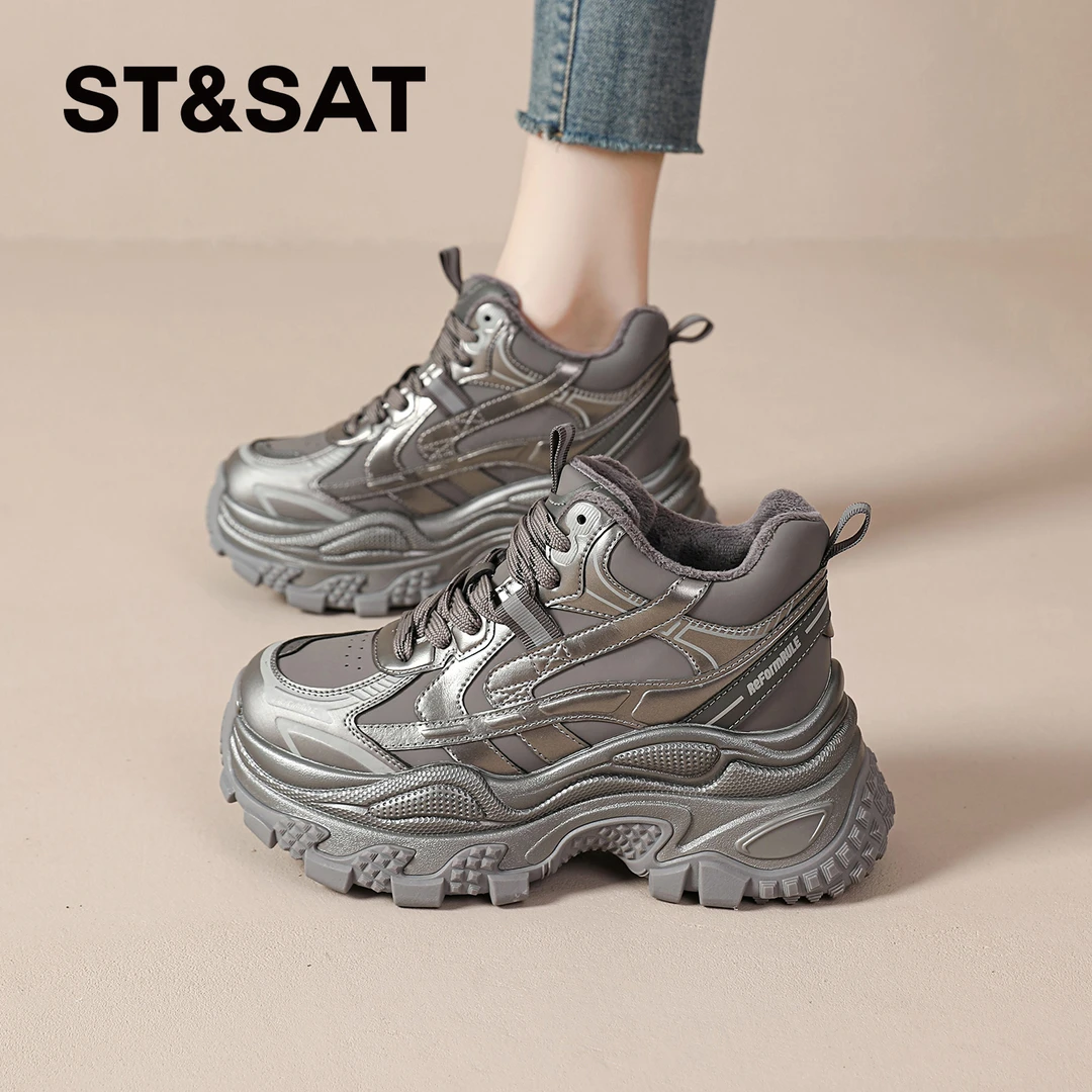 星期六加绒老爹鞋女款2025冬季御寒棉鞋女厚底显腿长轻奢东北女鞋