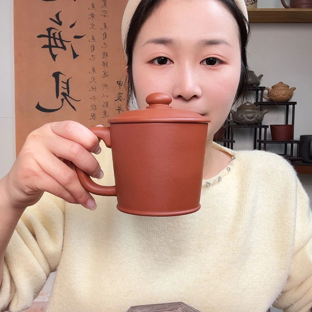 茶杯紫砂侧*微瑕紫砂盖杯小红泥