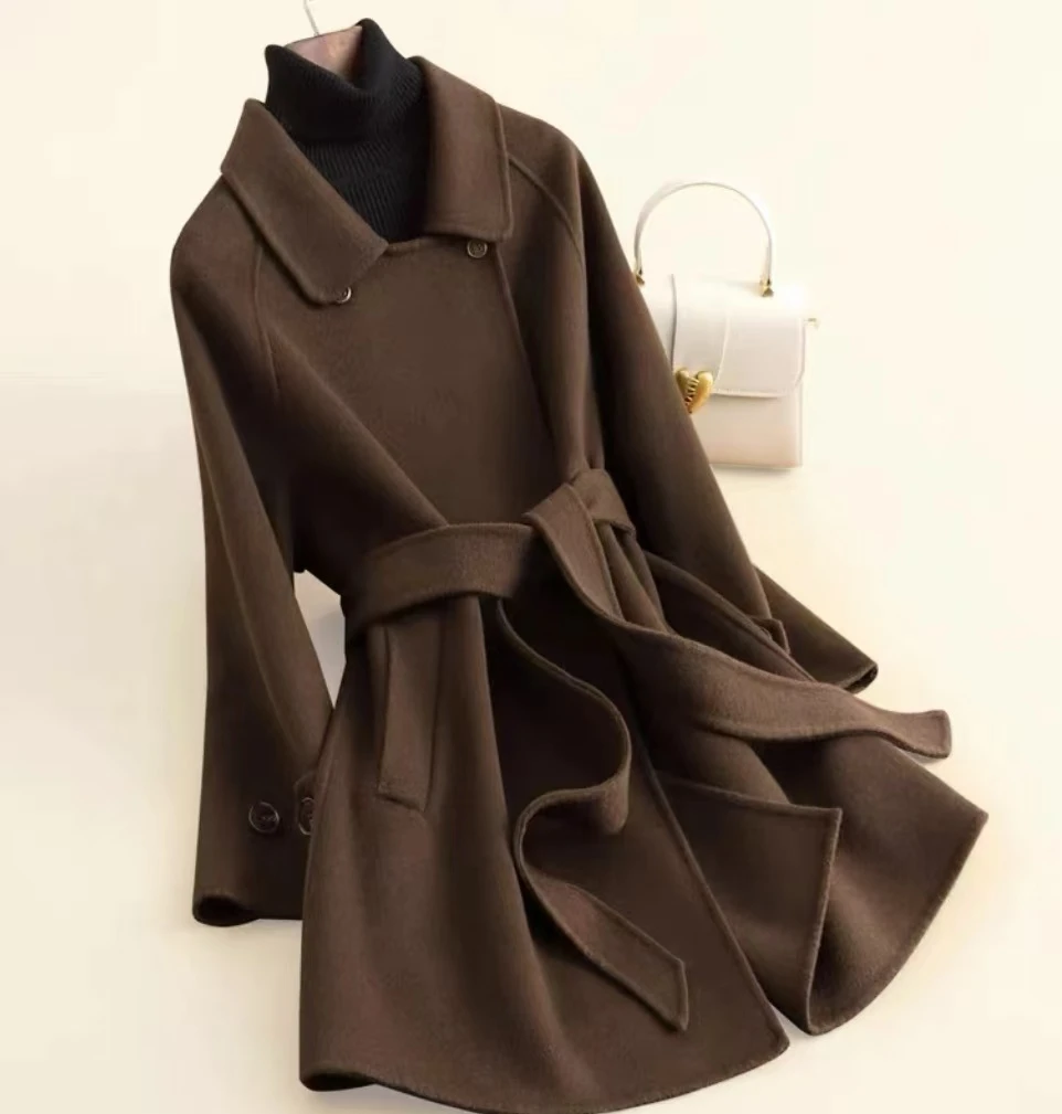 2025双面手工大衣中长款宽松遮肉修身显瘦秋冬装毛呢外套001达