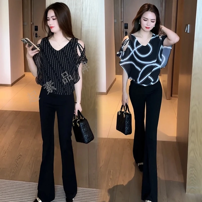 短袖飞飞袖2025新款夏季洋气减龄显瘦时尚短款遮肚露肩上衣气质