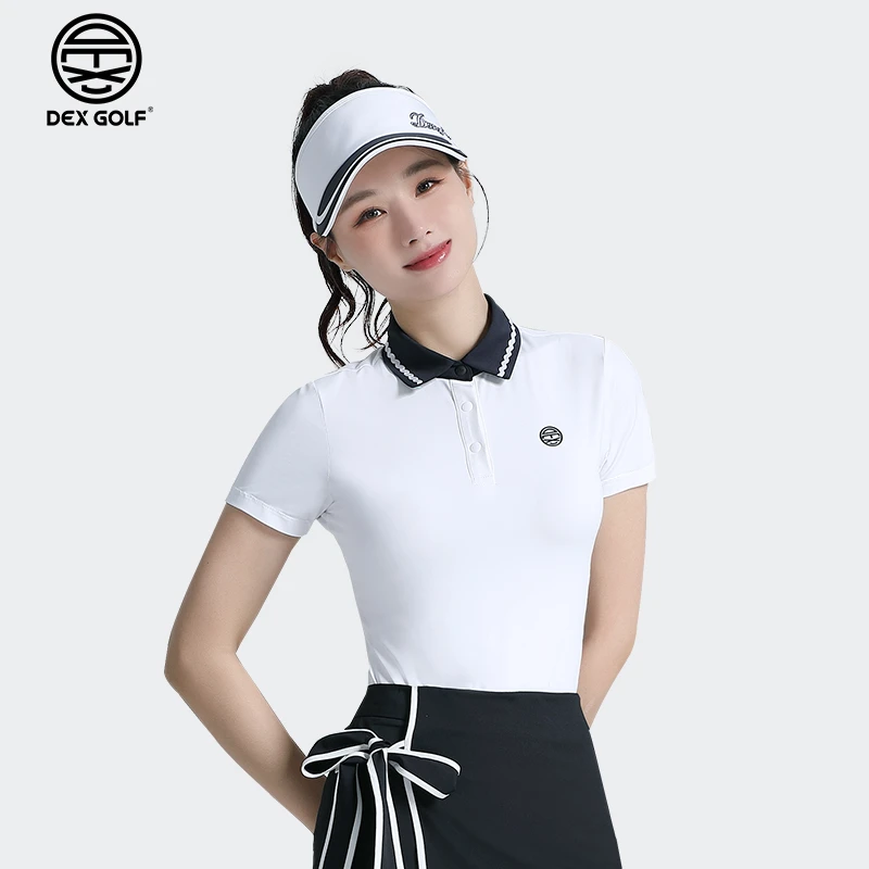 DEXGOLF高尔夫女士短袖T恤夏新款3073撞色翻领Polo衫时尚百搭修身