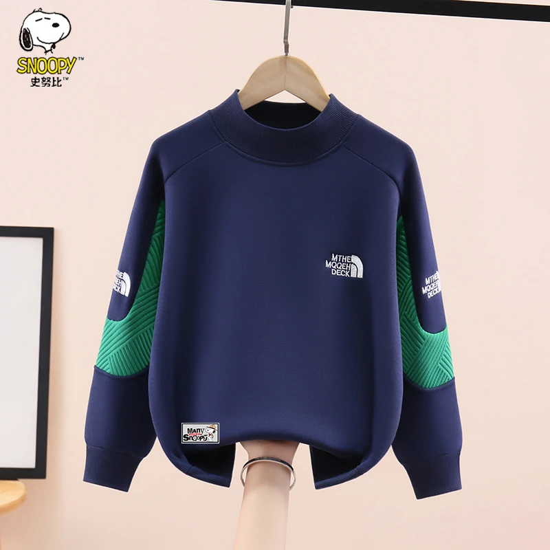 史努比男童加绒卫衣秋冬款2025新款儿童一体绒冬装中大童上衣保暖