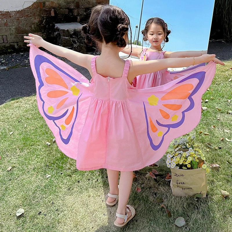 女宝宝公主裙子2025新款夏季儿童蝴蝶翅膀女童洋气吊带连衣裙夏装