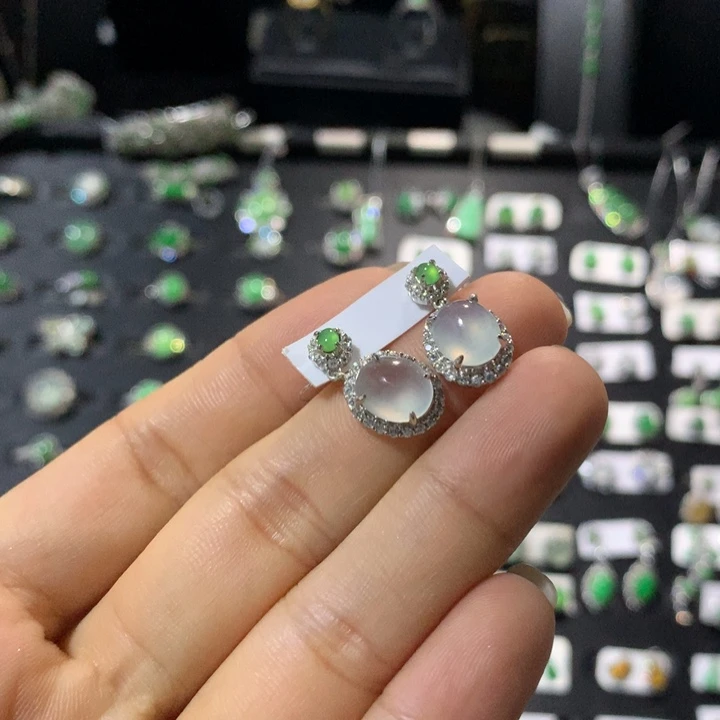 银S925镶嵌翡翠耳饰