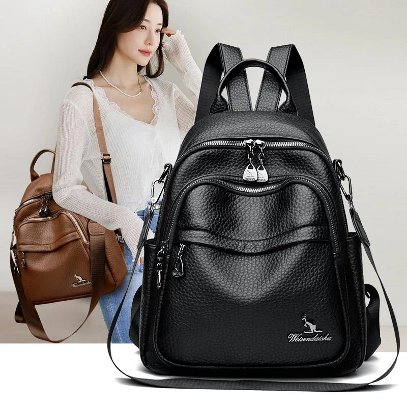 芭藜袋鼠双肩包女真真皮2025新款时尚百搭大容量旅行背包妈妈背包