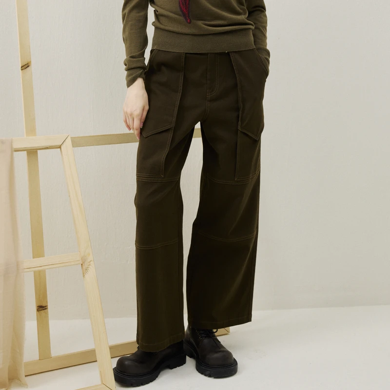 谜底阔腿裤长裤2025年冬季新品高腰立体口袋棉弹显瘦女254MK1620