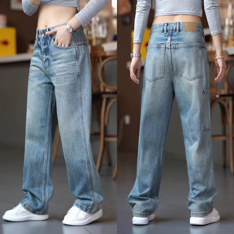 高街复古牛仔裤美式重工设计感直筒裤男装2025新款百搭宽松休闲裤