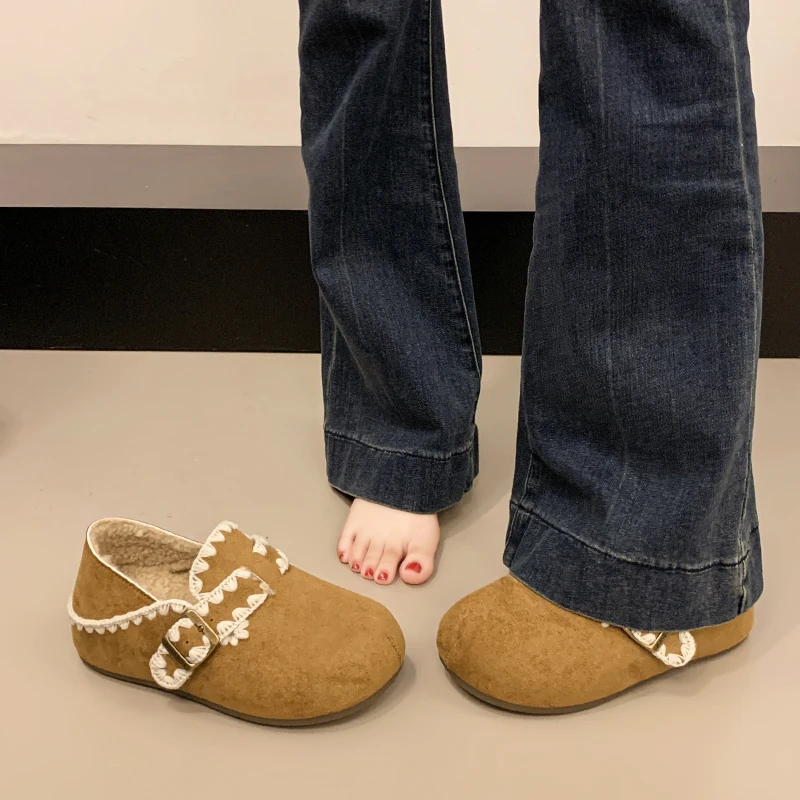 两穿增高勃肯鞋女2025新款秋冬一脚蹬乐福鞋全包博肯厚底加绒棉鞋