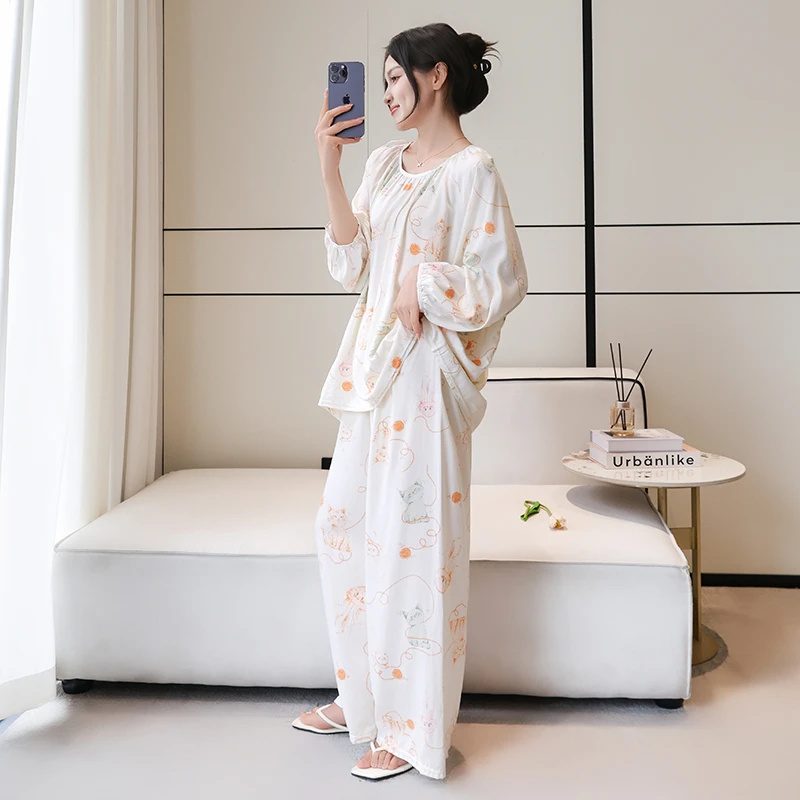 2025新款夏季棉绸家居服宽松薄款显瘦人造棉妈妈装可外穿空调服