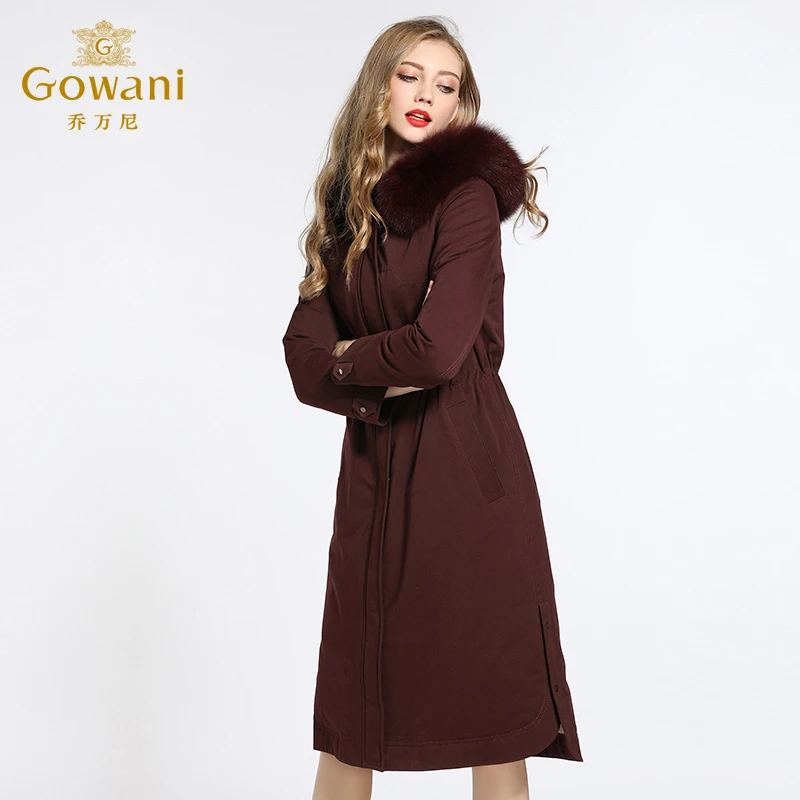 乔万尼派克羽绒服商场新款欧美风毛领收腰女士过膝长款冬EB4T055