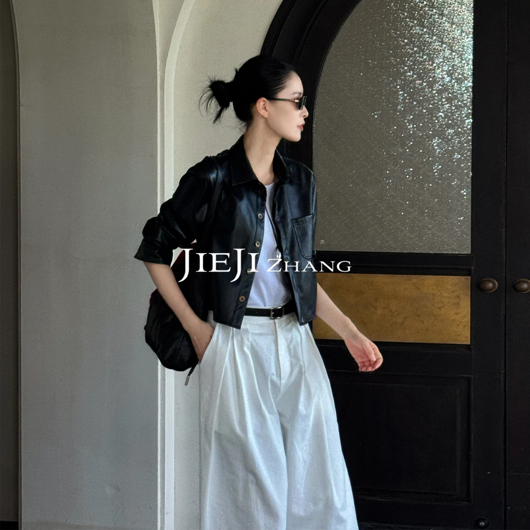 满目ManMu 【张琪专属】秋季高级定制时尚百搭显瘦皮衣350174