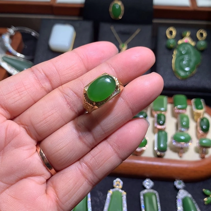 和田玉戒指银S925镶嵌