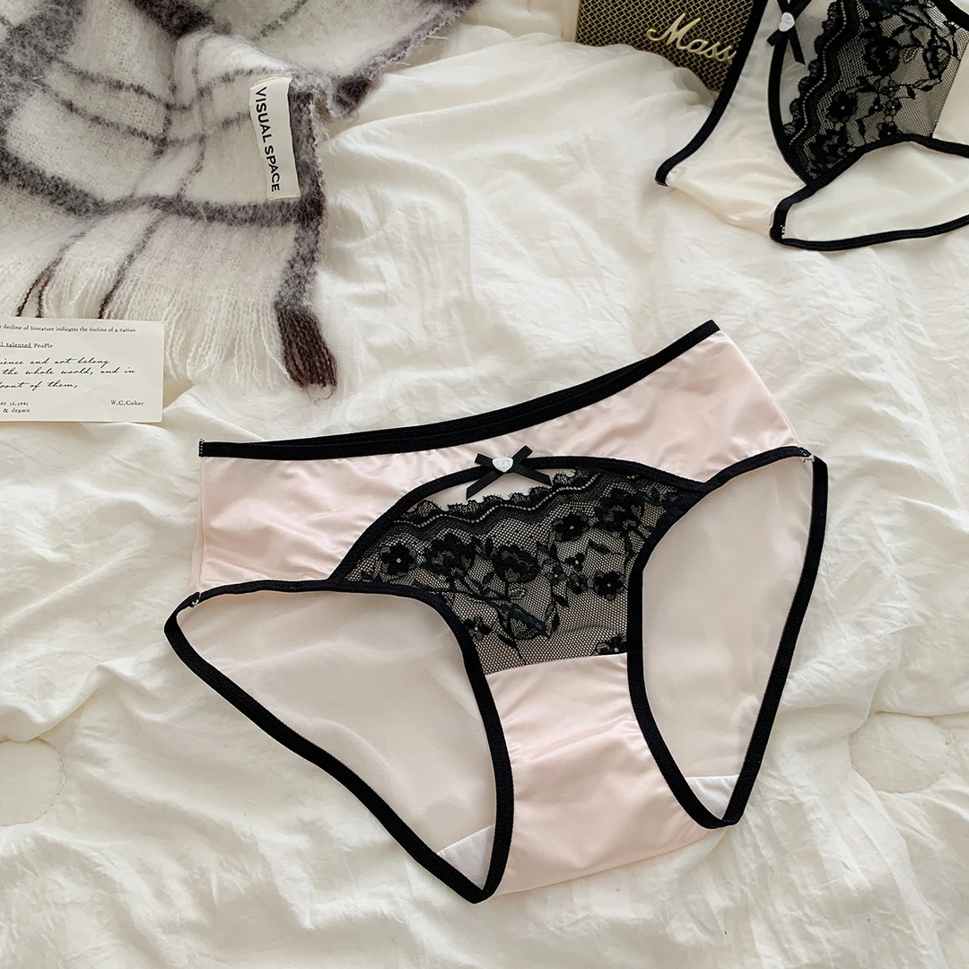 恋爱甘露*法式纯欲少女内裤性感薄款蝴蝶结网纱透气中腰女士三角